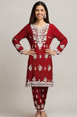 Crimson Red Embroidered Kurta Set