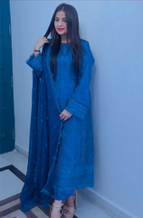 Aqua Blue Embroidered Kurta Set